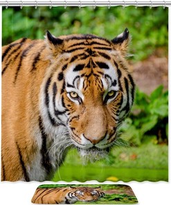Violent Outdoor Cat Tiger Waterproof Shower Curtain For Bold Bathroom Design
