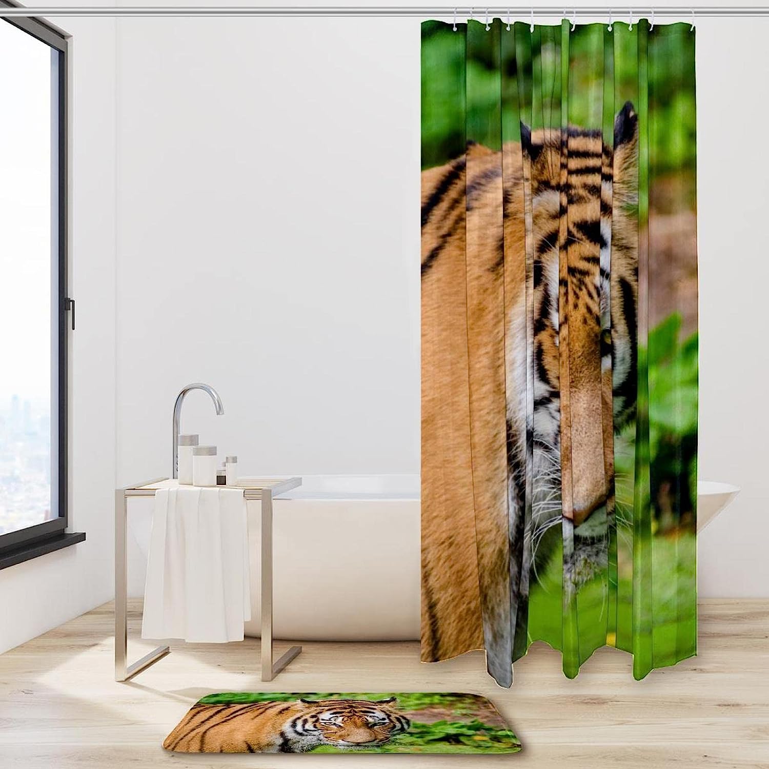 Violent Outdoor Cat Tiger Waterproof Shower Curtain For Bold Bathroom Design - Image 2