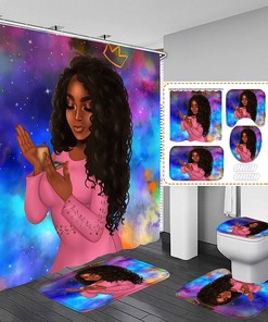 Violet Black Girl Shower Curtain And Accessories Set