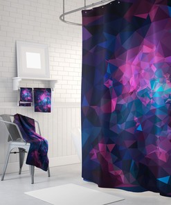 Violet Low Poly Abstract Lilac Polygon Art Purple Shower Curtain Design for Colorful Bathroom