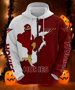 Virginia Tech Hokies Mascot Long Sleeve 3D Zip Hoodie For Fans