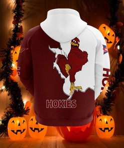 Virginia Tech Hokies Mascot Long Sleeve 3D Zip Hoodie For Fans