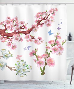 Vivid Flowering Branch Print Shower Curtain For An Artistic Bathroom