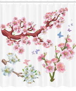 Vivid Flowering Branch Print Shower Curtain For An Artistic Bathroom