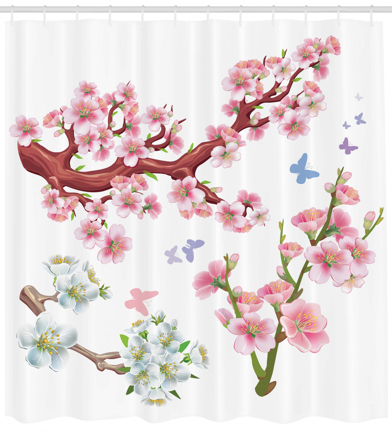 Vivid Flowering Branch Print Shower Curtain For An Artistic Bathroom