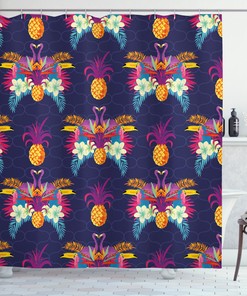 Vivid Flowers Pineapples Print Shower Curtain For Colorful Bathroom Decor