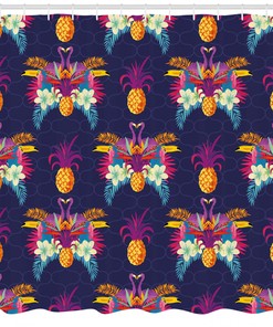 Vivid Flowers Pineapples Print Shower Curtain For Colorful Bathroom Decor