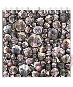 Vivid Pug Dog Portraits Novelty Shower Curtain, Black or White Background