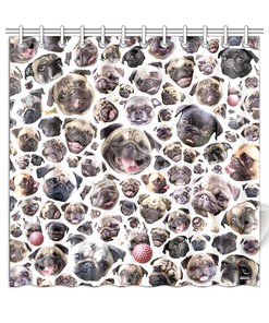 Vivid Pug Dog Portraits Novelty Shower Curtain, Black or White Background