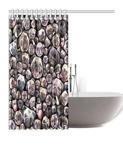 Vivid Pug Dog Portraits Novelty Shower Curtain, Black or White Background