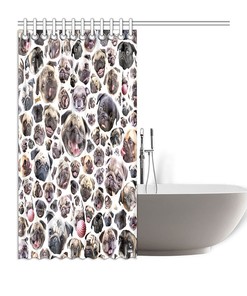 Vivid Pug Dog Portraits Novelty Shower Curtain, Black or White Background