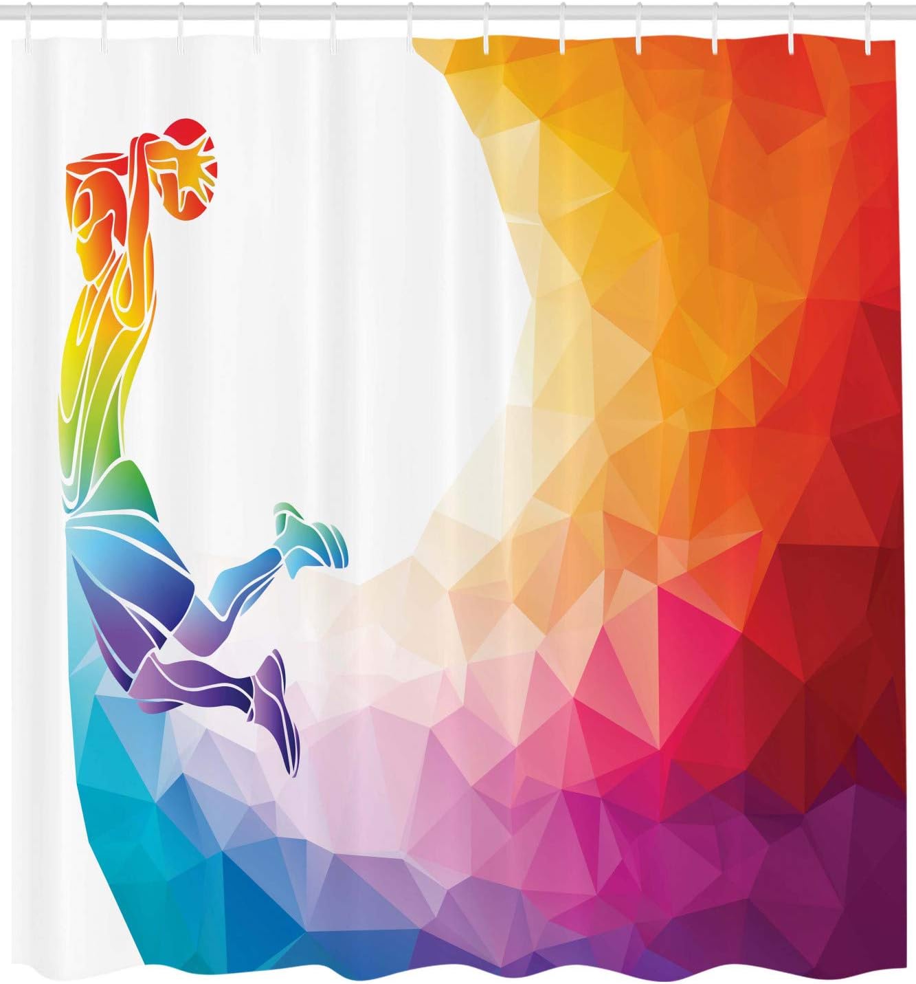 Vivid Rainbow Colored Basketball Player Shower Curtain - Image 2