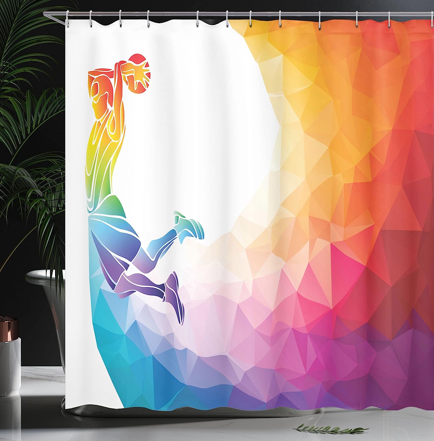 Vivid Rainbow Colored Basketball Player Shower Curtain - Image 3