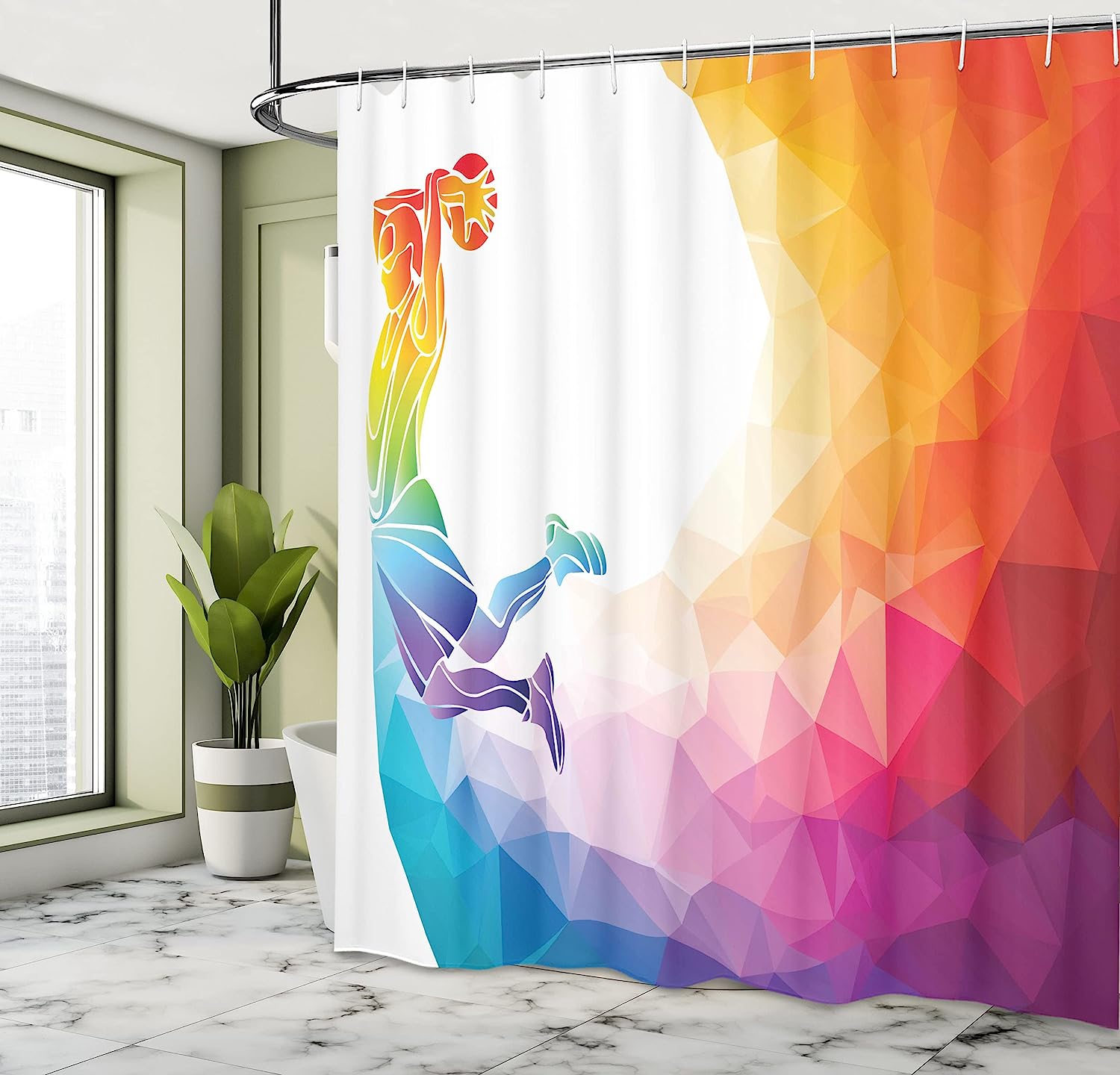 Vivid Rainbow Colored Basketball Player Shower Curtain - Image 4