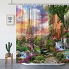 Vivid Spring Scenery and Eiffel Tower Shower Curtain for Colorful Bathroom Decor 