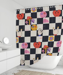 Vivid Vaporwave Magic Mushroom Shower Curtain - Perfect for Psychedelic and Stoney Vibes in Your Bathroom. 