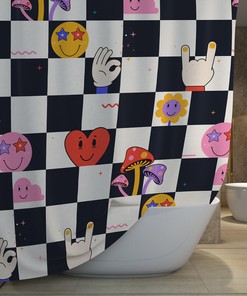 Vivid Vaporwave Magic Mushroom Shower Curtain - Perfect for Psychedelic and Stoney Vibes in Your Bathroom.