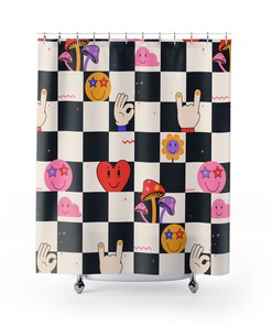 Vivid Vaporwave Magic Mushroom Shower Curtain - Perfect for Psychedelic and Stoney Vibes in Your Bathroom. 