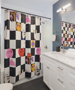 Vivid Vaporwave Magic Mushroom Shower Curtain - Perfect for Psychedelic and Stoney Vibes in Your Bathroom. 
