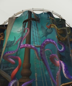 Voyage of the Purple Tentacle Octopus Sea Creature Shower Curtain, Nautical Bathroom Decor