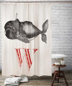 W Whale Fabric Shower Curtain by Thomas Paul