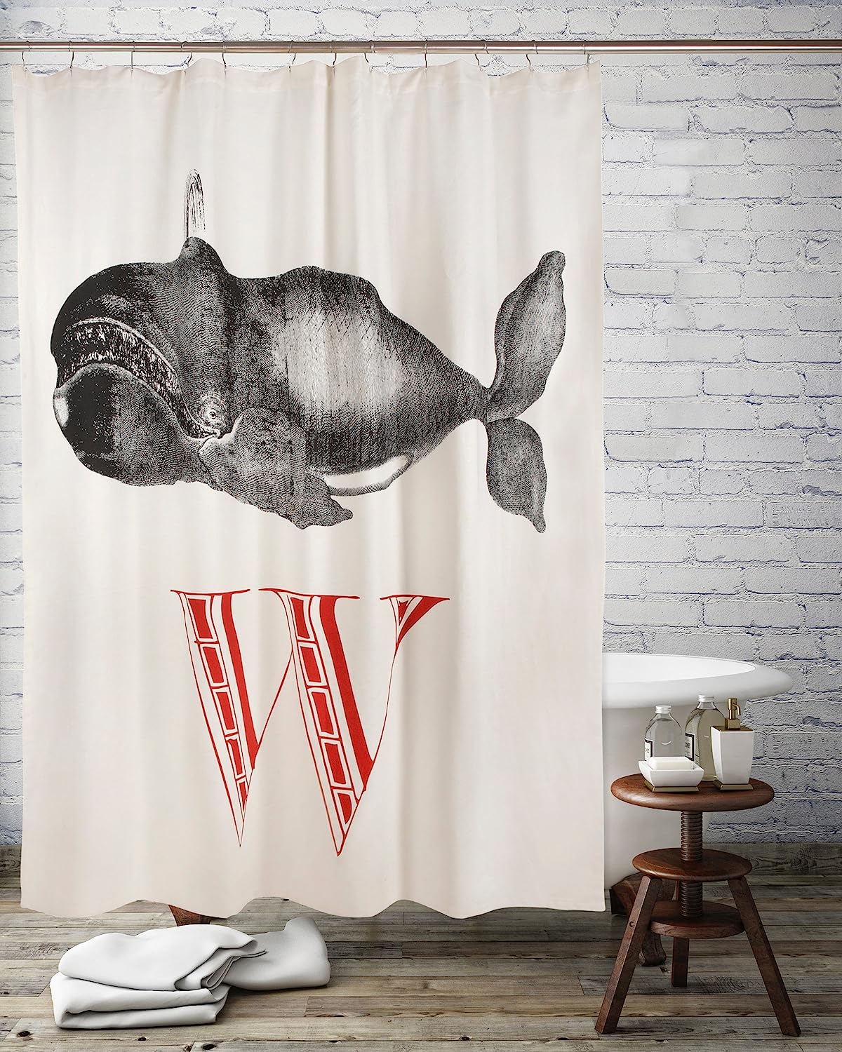 W Whale Fabric Shower Curtain by Thomas Paul