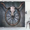 Wagon Wheel Skull Shower Curtain, Western Bathroom Decor with Vintage Print