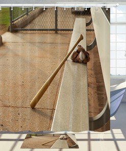 Waiting Area Baseball Glove Print Shower Curtain Decor