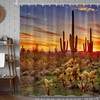 Wanderlust Inspired Shower Curtain Featuring American Saguaros and Sunset