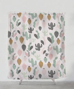 Wanderlust Pastel Cactus Shower Curtain for Bohemian Bathroom Decor