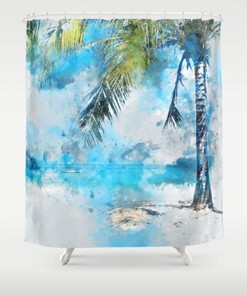 Wanderlust Themed Bohemian Palm Tree Shower Curtain for Bathroom Decor