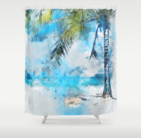 Wanderlust Themed Bohemian Palm Tree Shower Curtain for Bathroom Decor