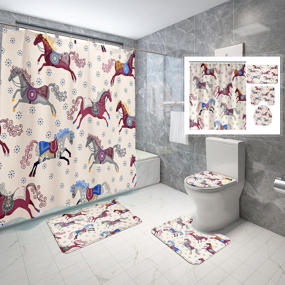 War Horse Art Shower Curtain, Waterproof Bathroom Decor with Horse Design