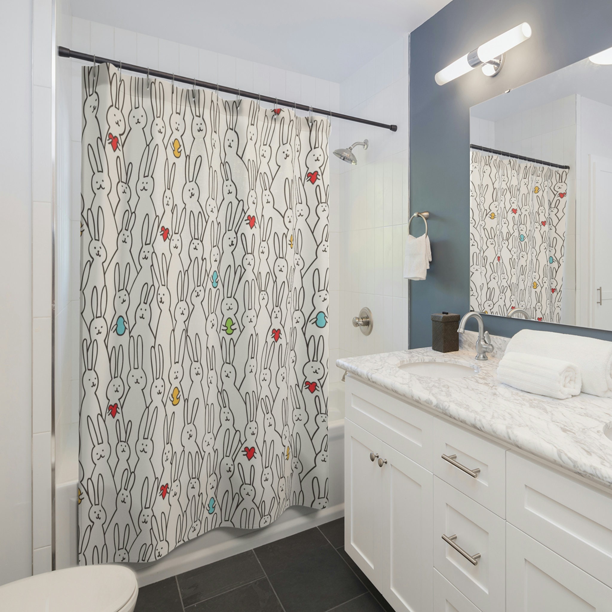 Warm Colors Easter Bunny Shower Curtain with Unique Design for Spring Bathroom Decor