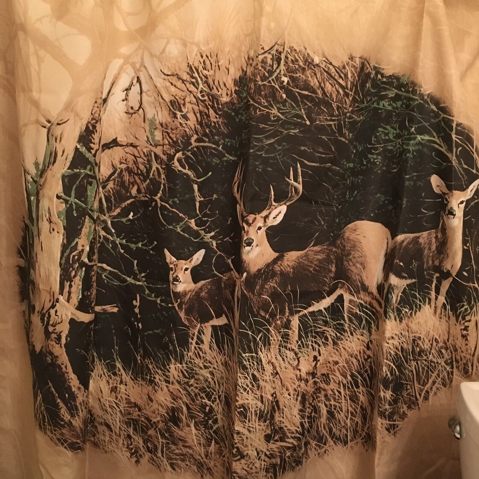 Warm Deer Colors Shower Curtain For A Striking Bathroom Setup