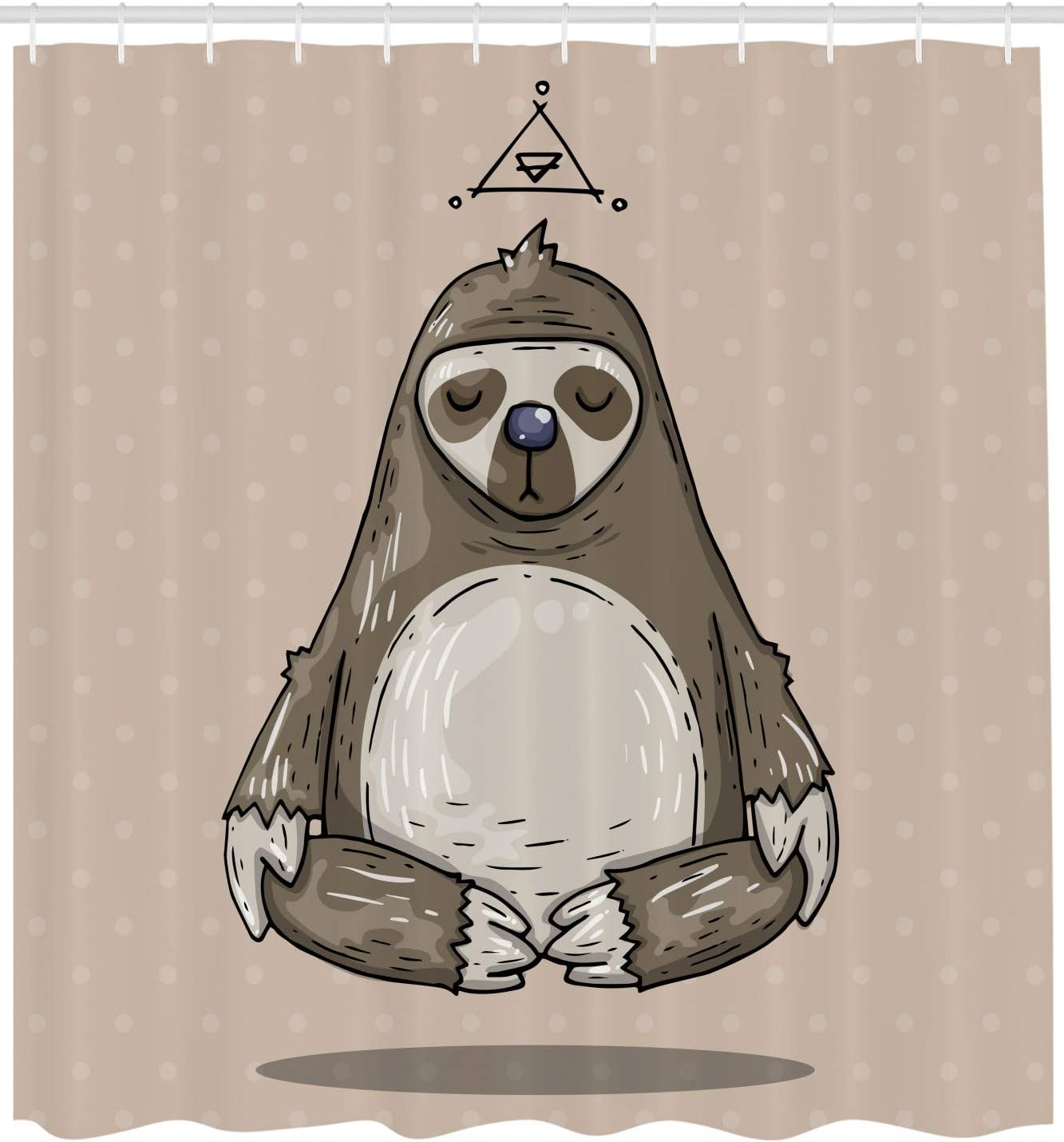 Warm Taupe Sage Green Cartoon Sloth Meditates Lotus Position Relax Shower Curtain - Image 2