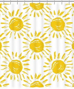 Warm Yellow Sunshine Rays Happy Sun Pattern Shower Curtain For A Relaxing Beach House Bathroom Decor