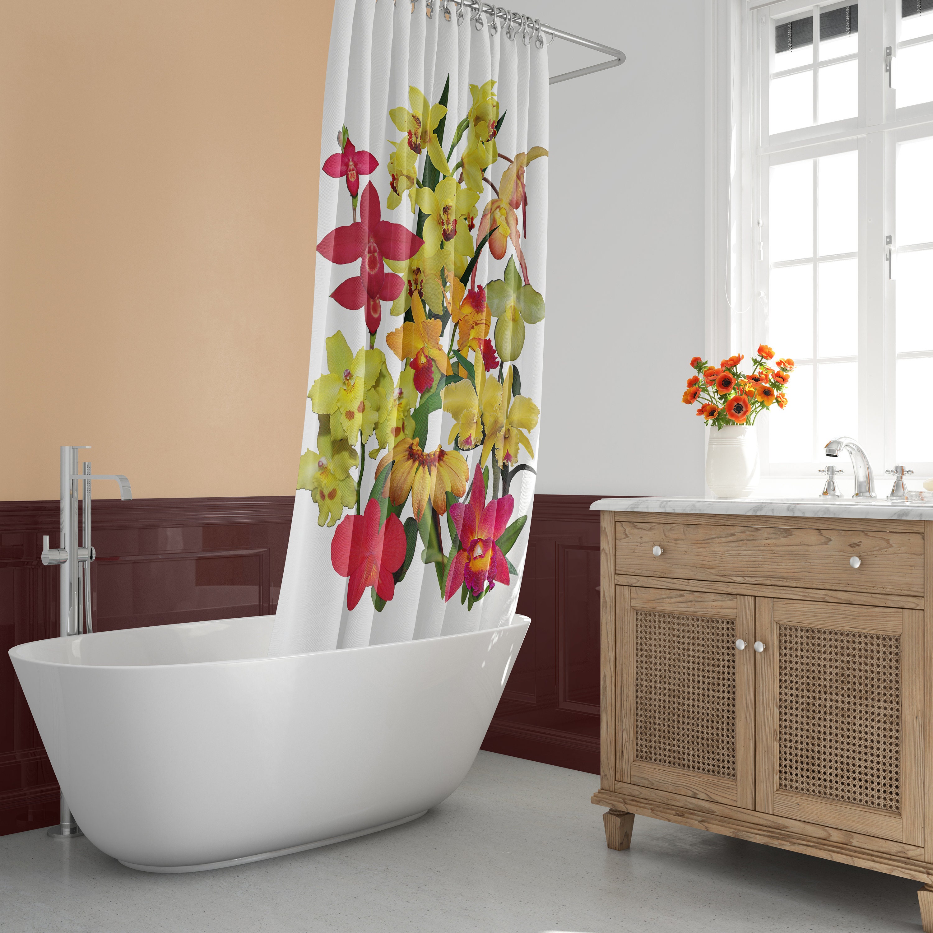 Warm and Lively Orchids Floral Bathroom Decor Shower Curtain