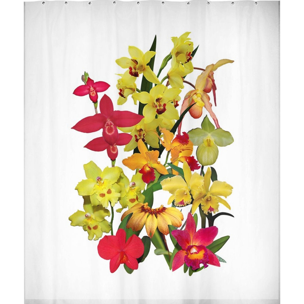 Warm and Lively Orchids Floral Bathroom Decor Shower Curtain