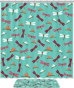 Washable Dragonfly Patterns Shower Curtain For Bathroom