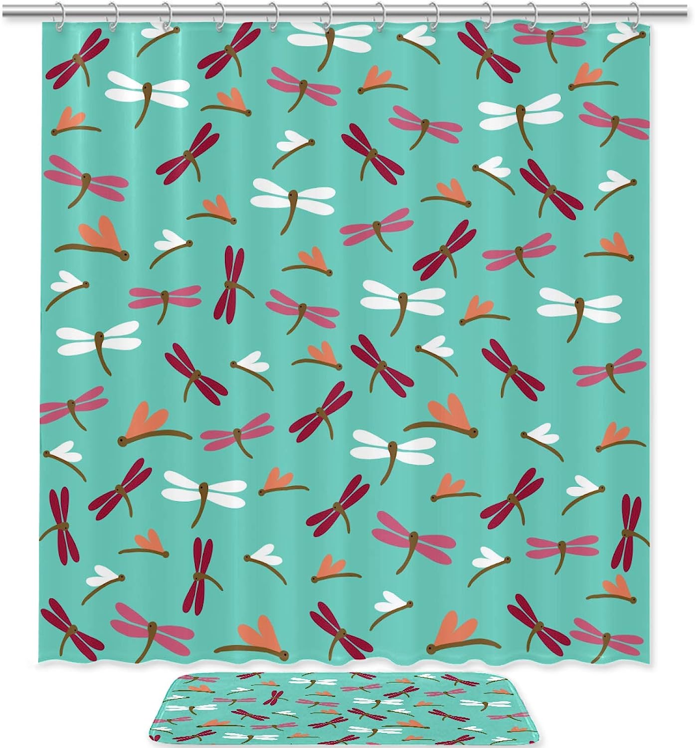 Washable Dragonfly Patterns Shower Curtain For Bathroom