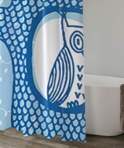 Washable Owl Abstract Fish Scale Nursery Painting Shower Curtain, Soft Cloth Liner With Cute Rain Cloud Design