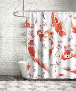 Washable Red Koi Fish Band Shower Curtain for Animal Lovers, Perfect for Kids Bathroom Decor