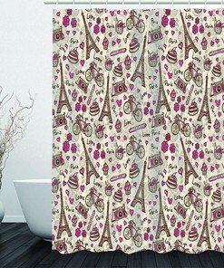 Washable Rose Red Eiffel Tower Cake Bicycle Shower Curtain