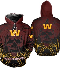 Washington Football Team Halloween Pumpkin Skull 3D Zip-Up Hoodie