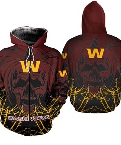 Washington Football Team Halloween Pumpkin Skull 3D Zip-Up Hoodie