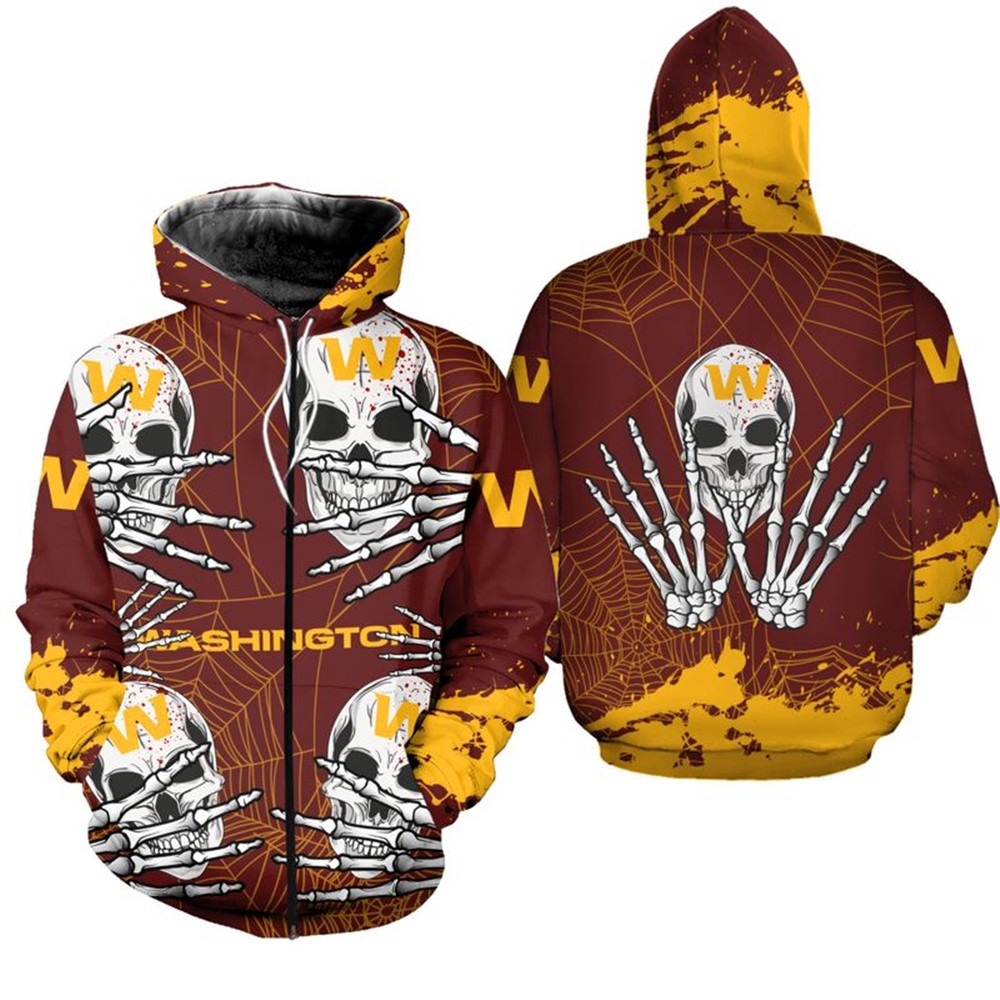 Washington Football Team Skull Halloween Graphic 3D All Over Print Hoodie