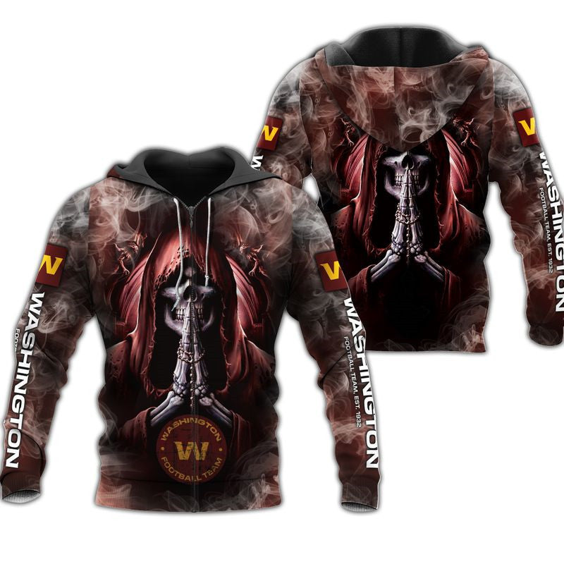 Washington Football Team Skull Hoodie With Smoke Background For Fans