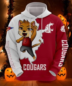 Washington State Cougars 3D Zip-Up Hoodie With Mascot Gift For Fan