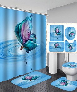 Water Butterfly Print 4-Set Resistant Shower Curtain For Toilet